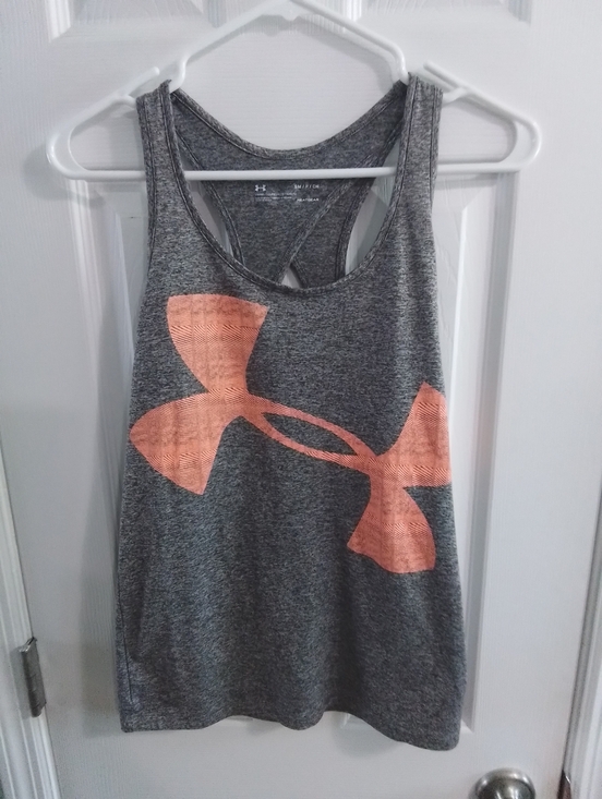 Under Armour Tops - Under Armour Gray Racerback Tank with Coral Logo